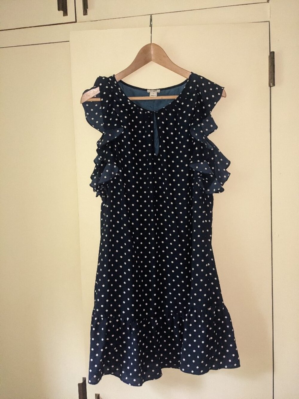 Jcrew Women’s Navy Polka Dot Ruffle Dress XS